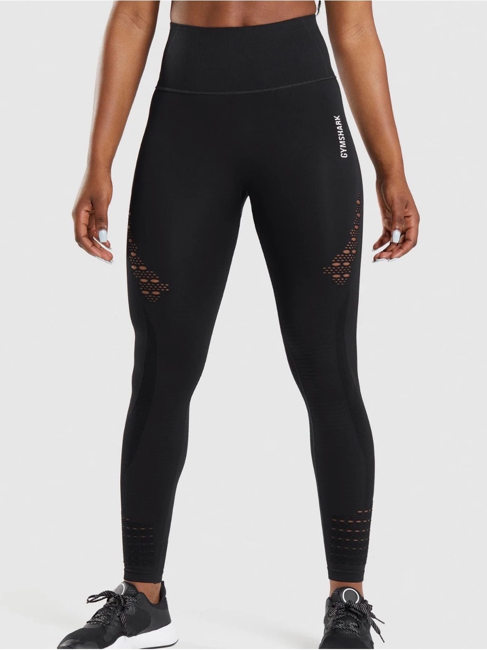 Gymshark Energy Seamless Leggings Black Eyelet Compression Size: XL